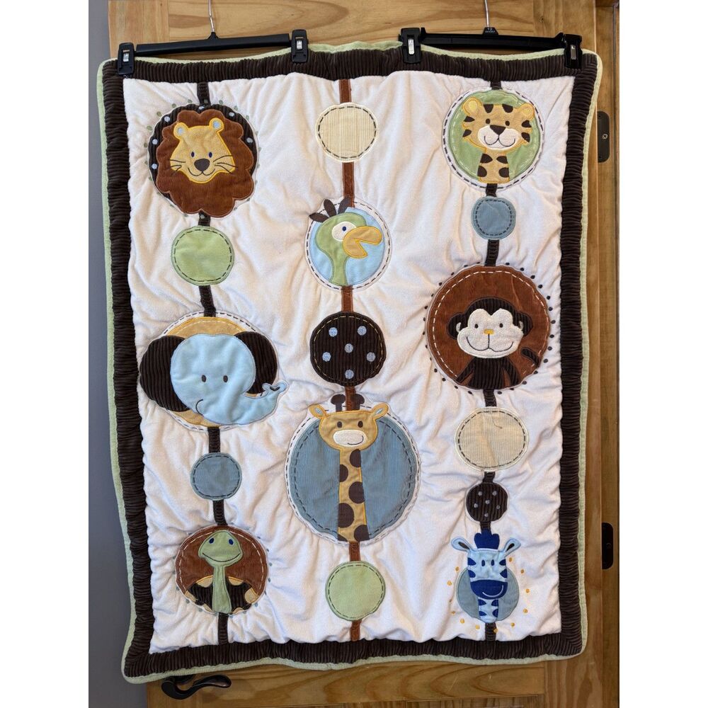 Baby Quilt Safari Jungle Animals Applique Blanket Lion Giraffe Elephant 40x31